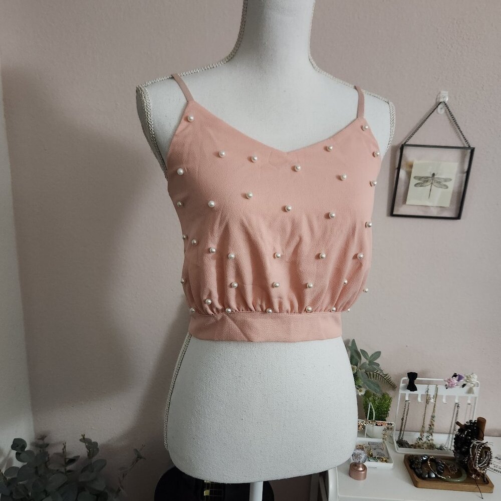 Cute Pearl Back Bow Chiffon Camisole Top